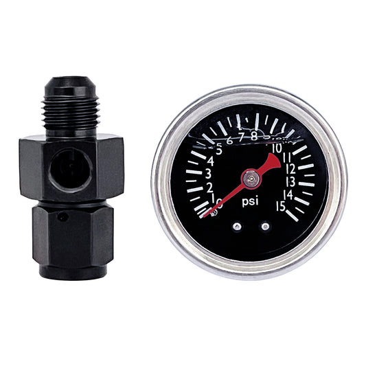 Liquid 0-15psi Fuel Pressure Gauge Regulator Gauge 1/8 NPT W/ 6AN Adapter