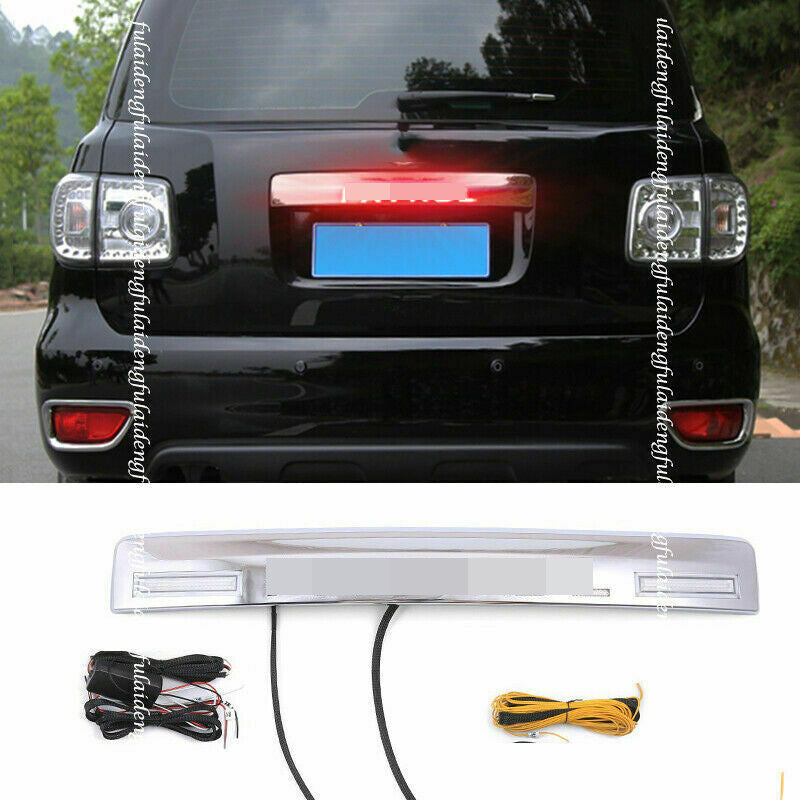 for NIssan Patrol Y62 2013-2019 Chrome Rear Trunk Tailgate Molding Panel W/ LED