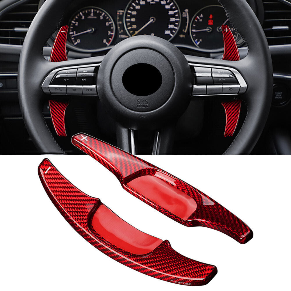Red Carbon Fiber Steering Wheel Paddle Shifter Extension Fit for Mazda 3 2020-2021