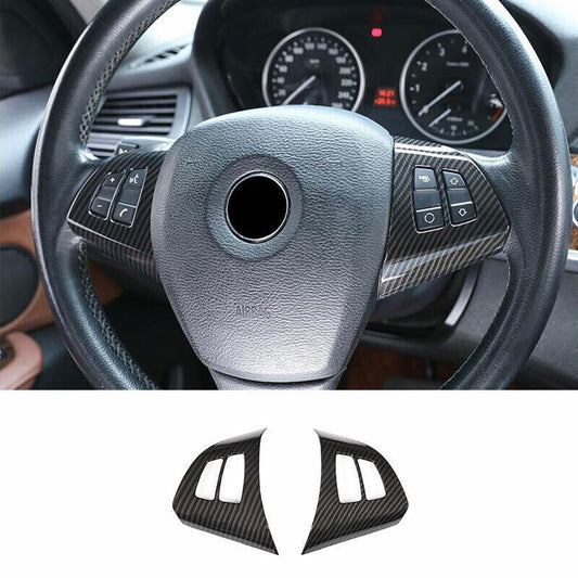 for BMW X5 X6 E70 E71 2008-2013 Carbon Fiber Steering Wheel Switch Cover Trim 2P