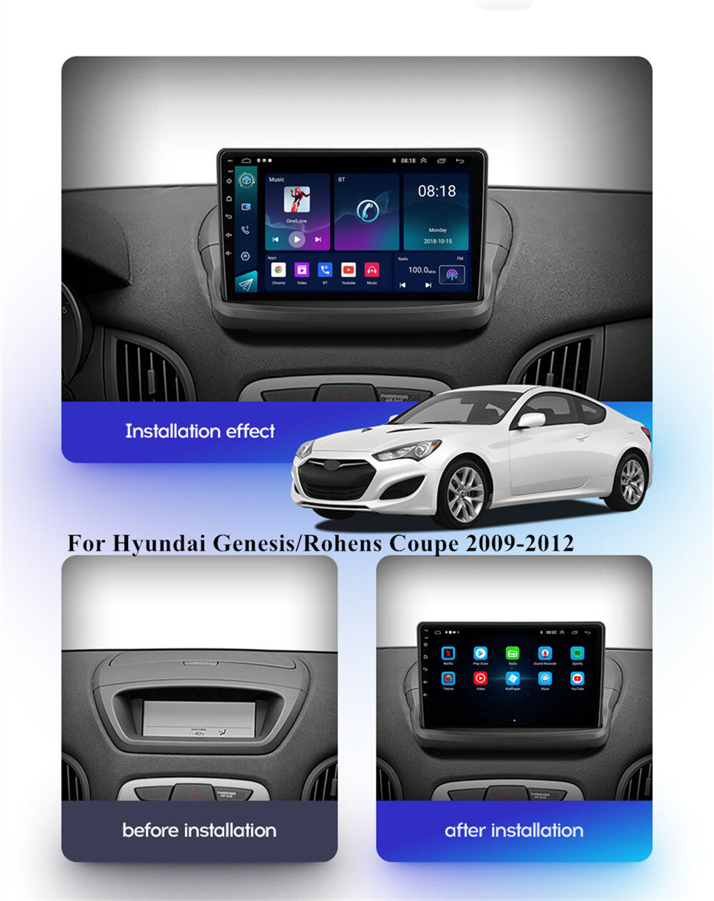 9Car Stereo Radio GPS Navigation for Hyundai for Genesis / Rohens Coupe 2009-2012