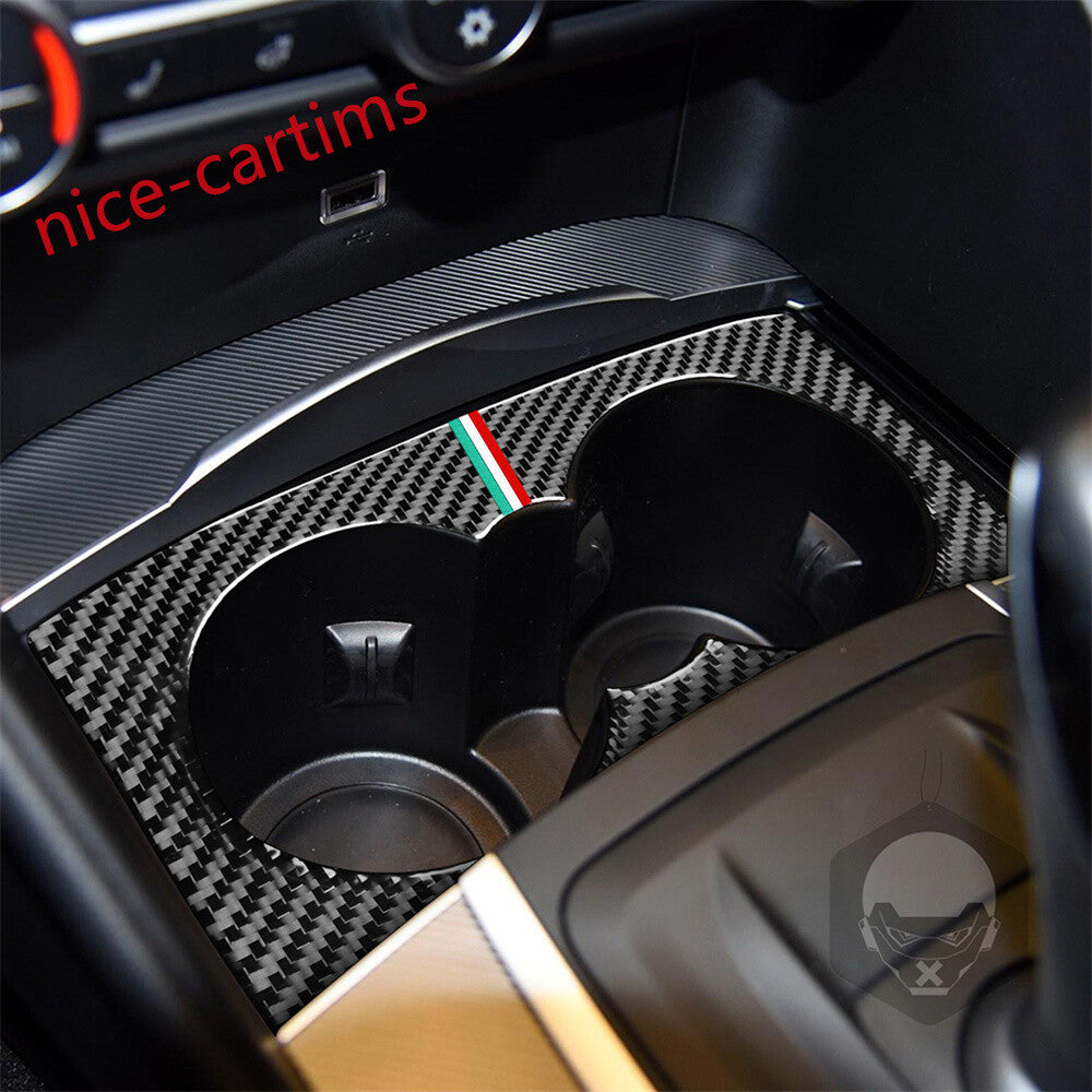 Carbon Fiber Interior Water Cup Holder Panel Cover for Alfa Romeo Giulia 2017-19