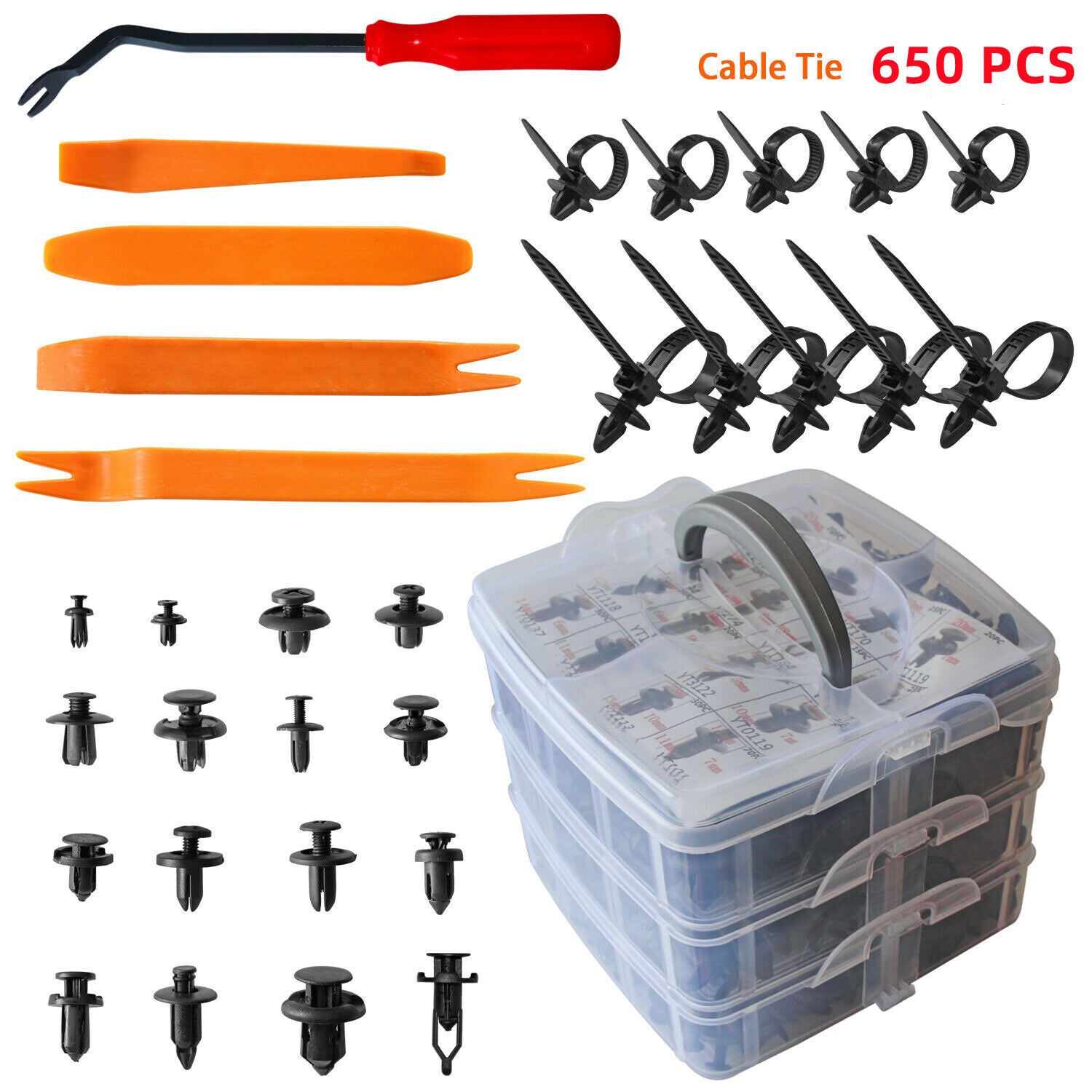 650-piece pack of automotive plastic retainer clips and automotive body panel tool clips for GM for Toyota