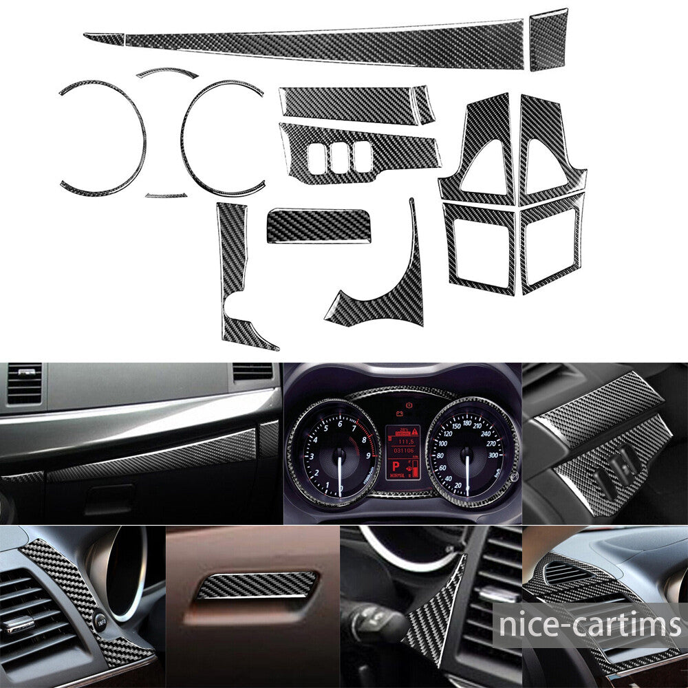 17Pcs Carbon Fiber Car Interior Full Set Kit Cover for Mitsubishi Lancer 2008-15