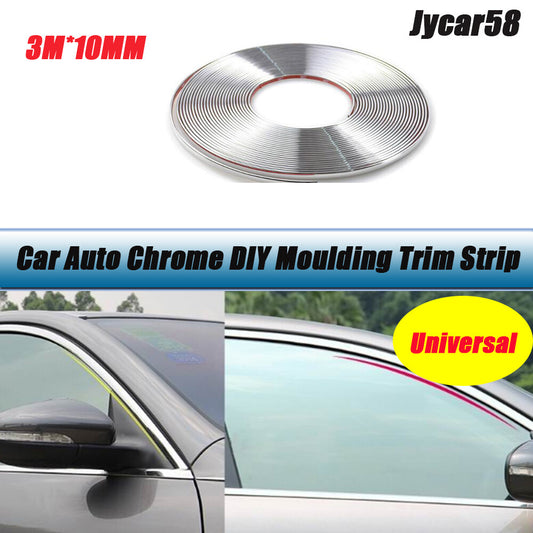 Universal 3M Silver 10mm Car Moulding Trim Strip For Grille Window Door Bumper