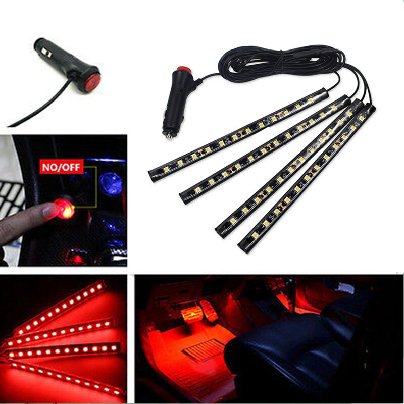 Car 4in1 Red LED Cigarette Lighter Floor Light Decorative Atmosphere Neon Lamp