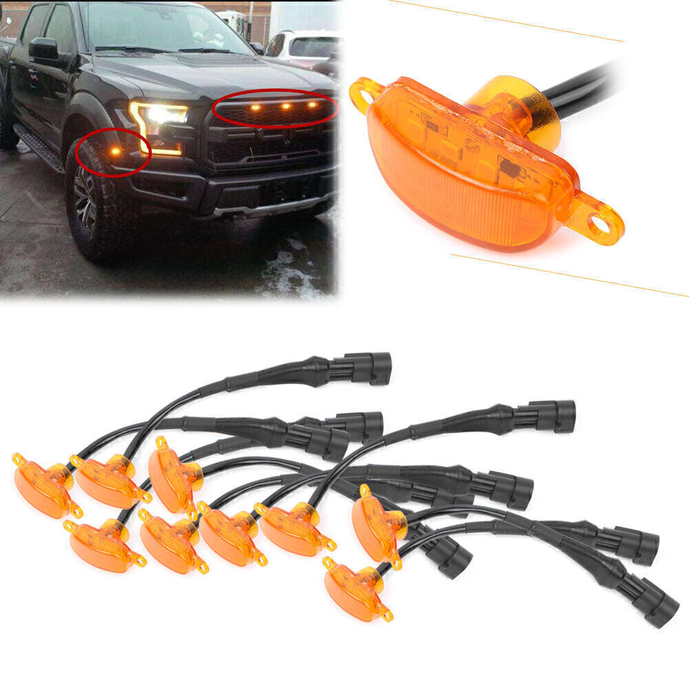 9Pcs Car Amber Lamps Fit for Ford F150 F-150 Grill Front Grille Light