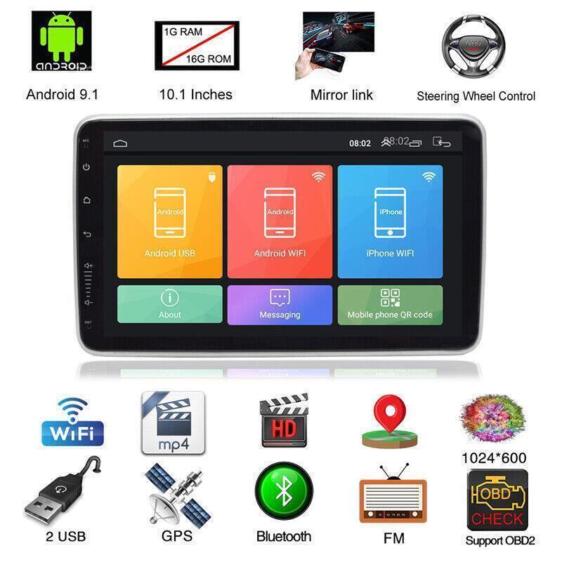10.1 2+32GB Rotatable Android 9.1 Car GPS WiFi MP5 Head Unit Quad Core FM BT TF