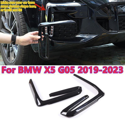 for BMW X5 G05 2019-23 Gloss Black Front Bumper Fog Light Lamp Frame Cover Trim