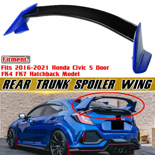 For 2017-2021 for Civic Fk4 Fk7 5dr Hatchback Blue+black Type-r Style Spoiler Wing