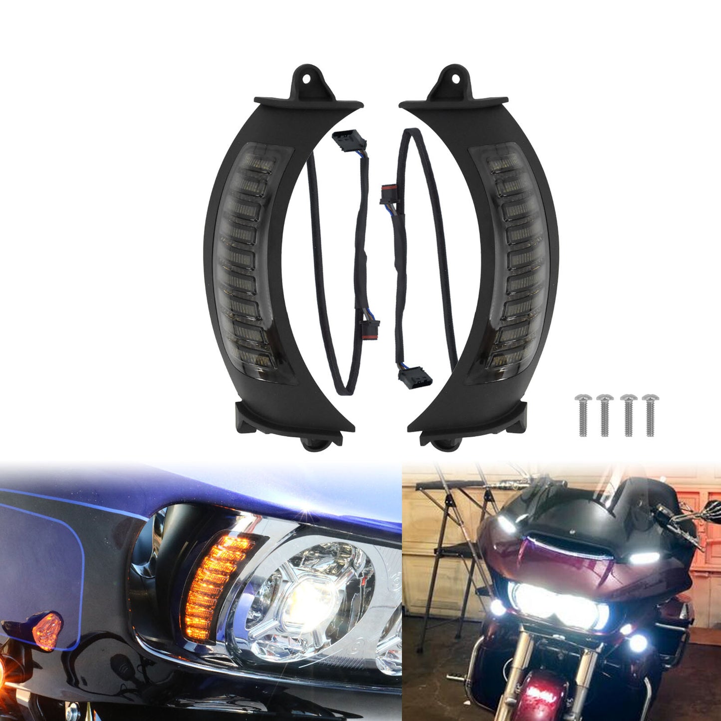 Black LED Side Marker Lamp Turn Singals Light Fits for Harley Road Glide 15-2023