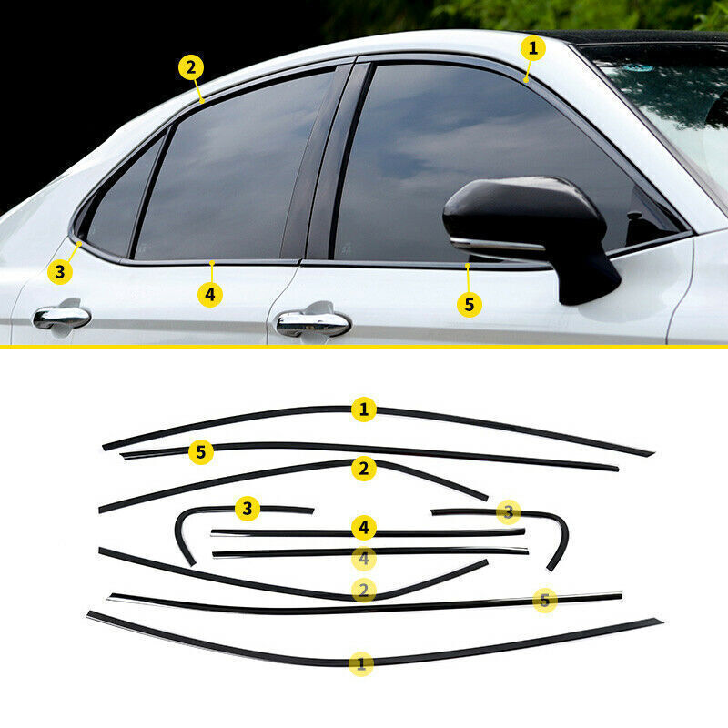 for Toyota for Camry 2018-2023 Black Steel Full Window Molding Strip Cover Trim 10Pc