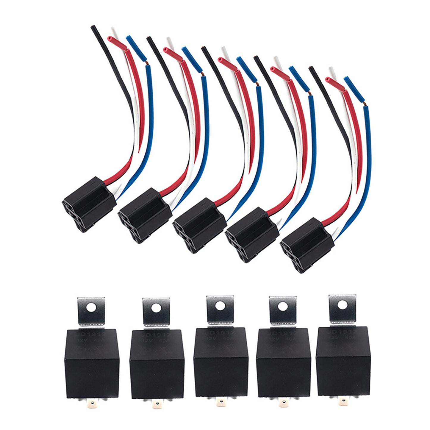 NEW 5PCS 12V 40A 5-pin SPDT Automotive Relay with Wires Harness Socket set