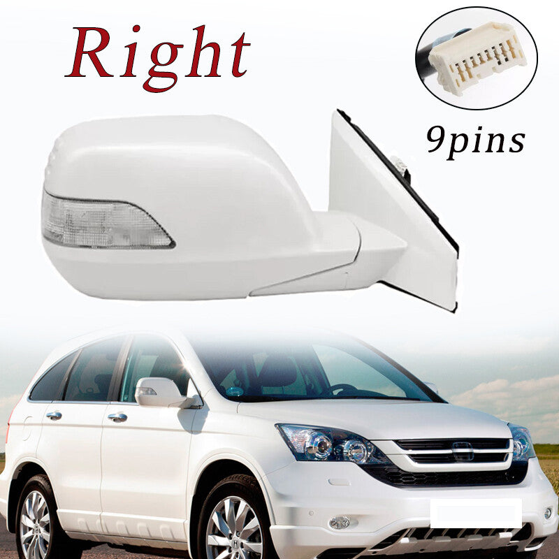 White door side mirror with heated turn signal, 9-pin design, suitable for Honda CRV 2007 - 2011