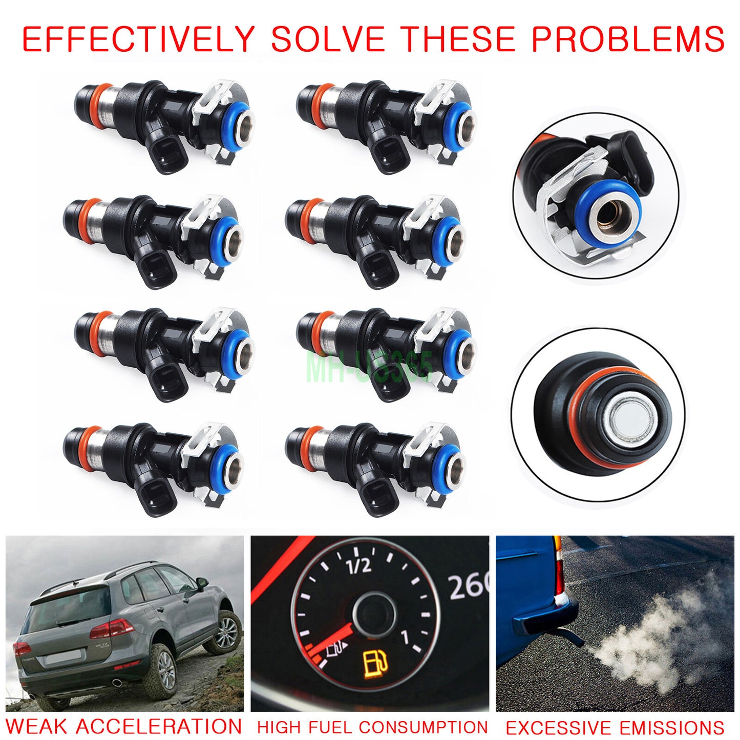8-pack of fuel injectors 1711353 suitable for GimCity for Cadillac for Chevrolet 4.8L, 5.3L, and 6.0L engines (2001-2007).