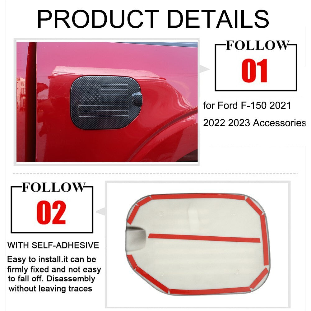 Carbon Fiber Fuel Filler Door Gas Tank Cap Cover Trim Bezel for Ford F150 2021+