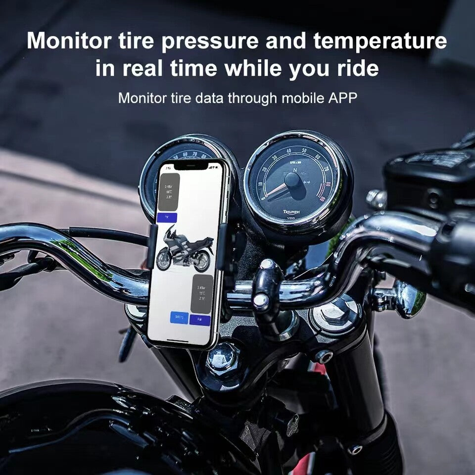 2-pack Bluetooth 4/5.0 Motorcycle Tire Pressure Sensor TPMS Monitoring System