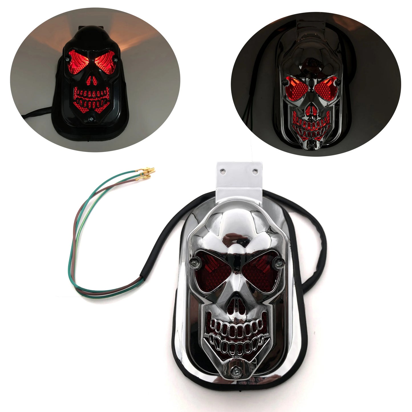 New Universal Motorcycle Parts Taillights Black Chrome Skull Rear Brake Lamp