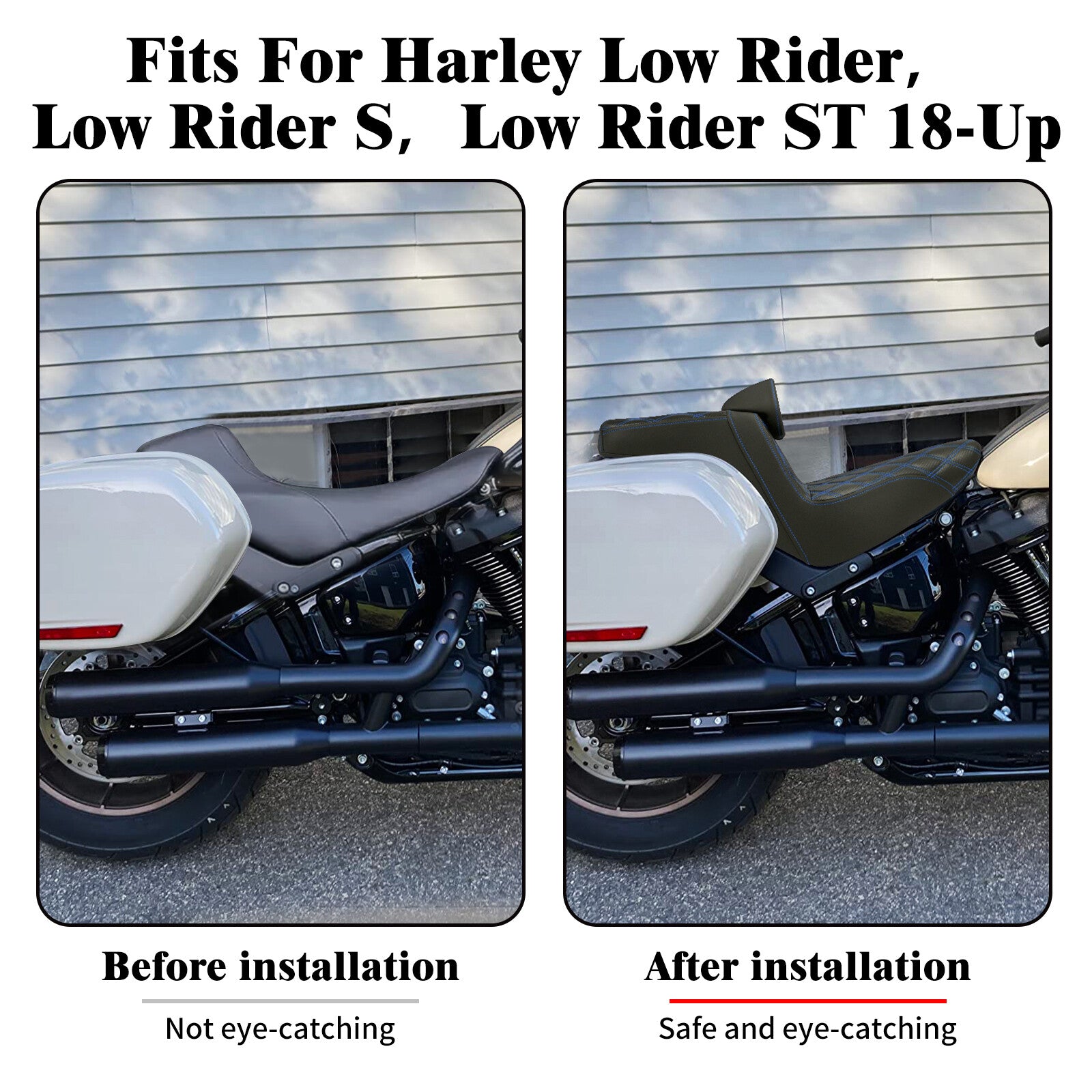 Driver Passenger Gel for Seat Blue Line w/ Backrest for Harley Low Rider 2018-2024