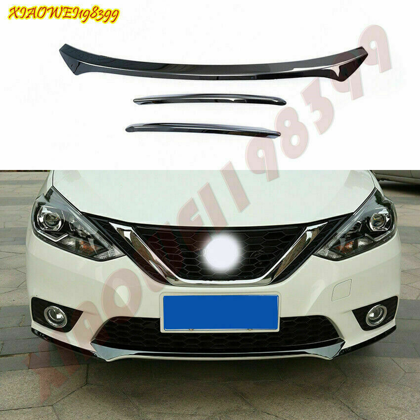 3x for Nissan Sentra 2020-23 Black Steel Front bumper Guard Strip cover Trim Kit