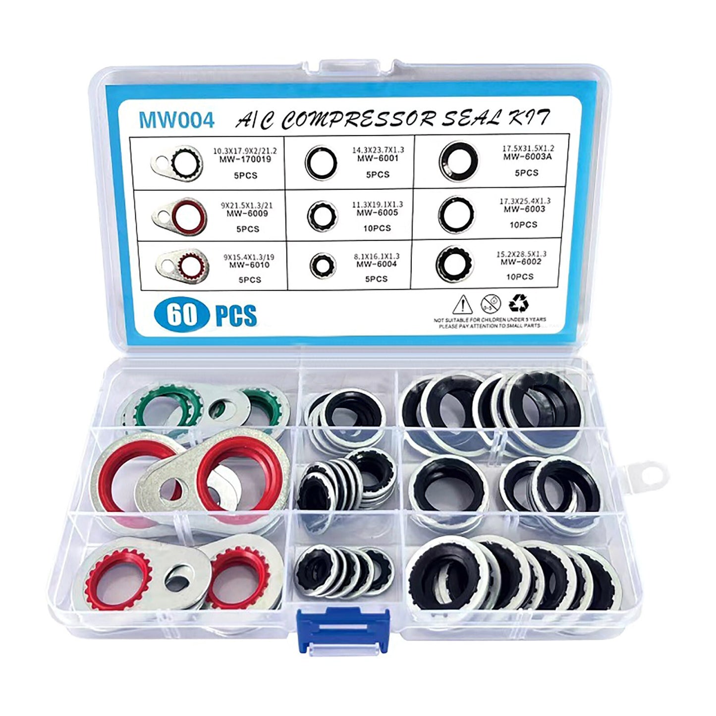 60Pcs/Box 9 Sizes Air Conditioning System Compressor Gasket Seals Washer Kits