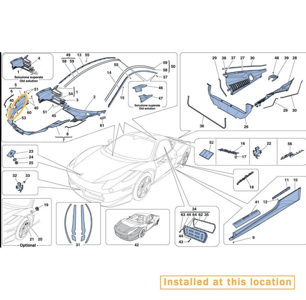 Right-hand shield trunk trim cover for Ferrari 458 Italia/Spider Equipment Manufacturer: 82277300
