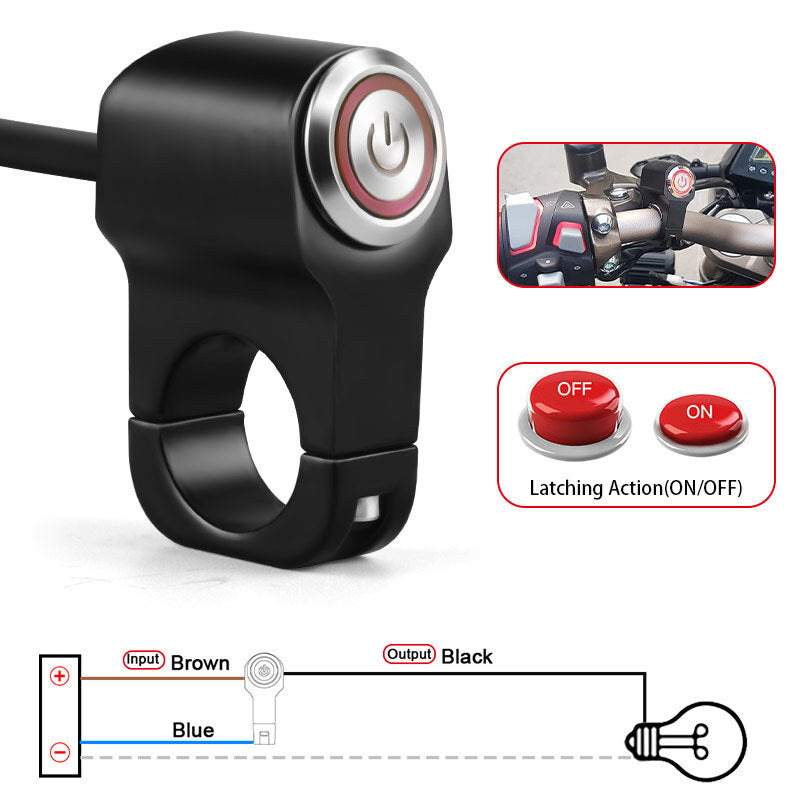 Red LED Motorcycle Switch ON+OFF Handlebar Mount Push Button Fog Spot Work Light