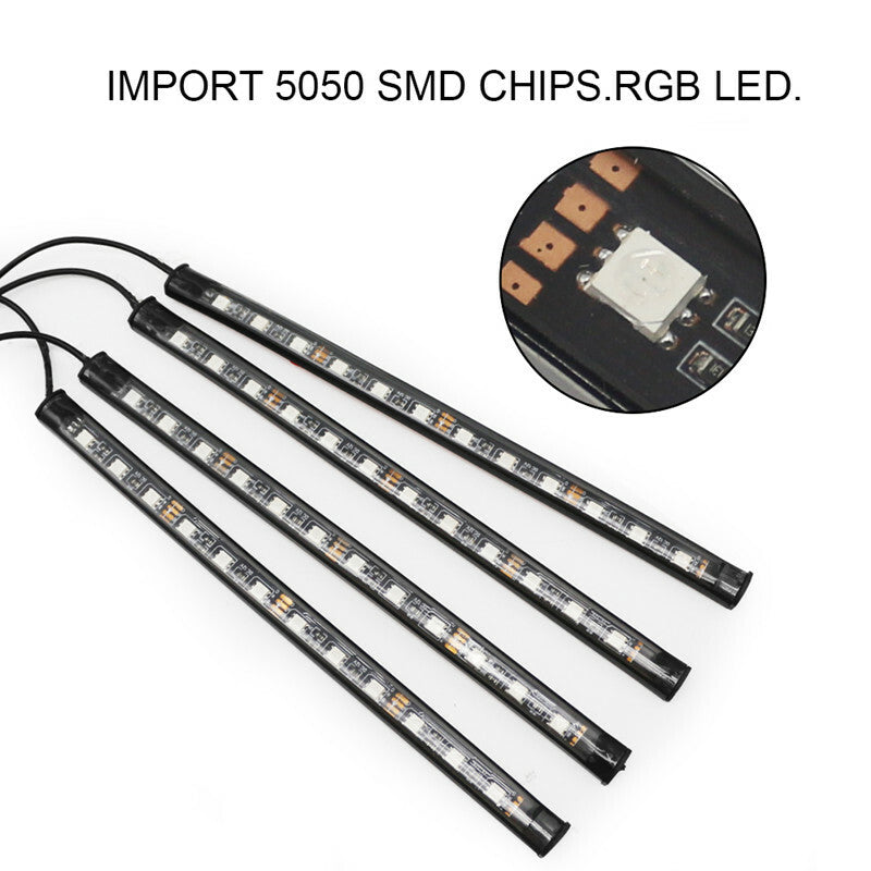 Car Interior Decorative Light 4in1 Blue 12 LED Atmosphere Lamp Charge Footwell