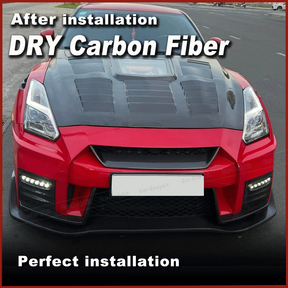 for Nissan R35 GTR 2017-22 Dry Carbon Fiber Front Bumper Grill Grille Cover Trim