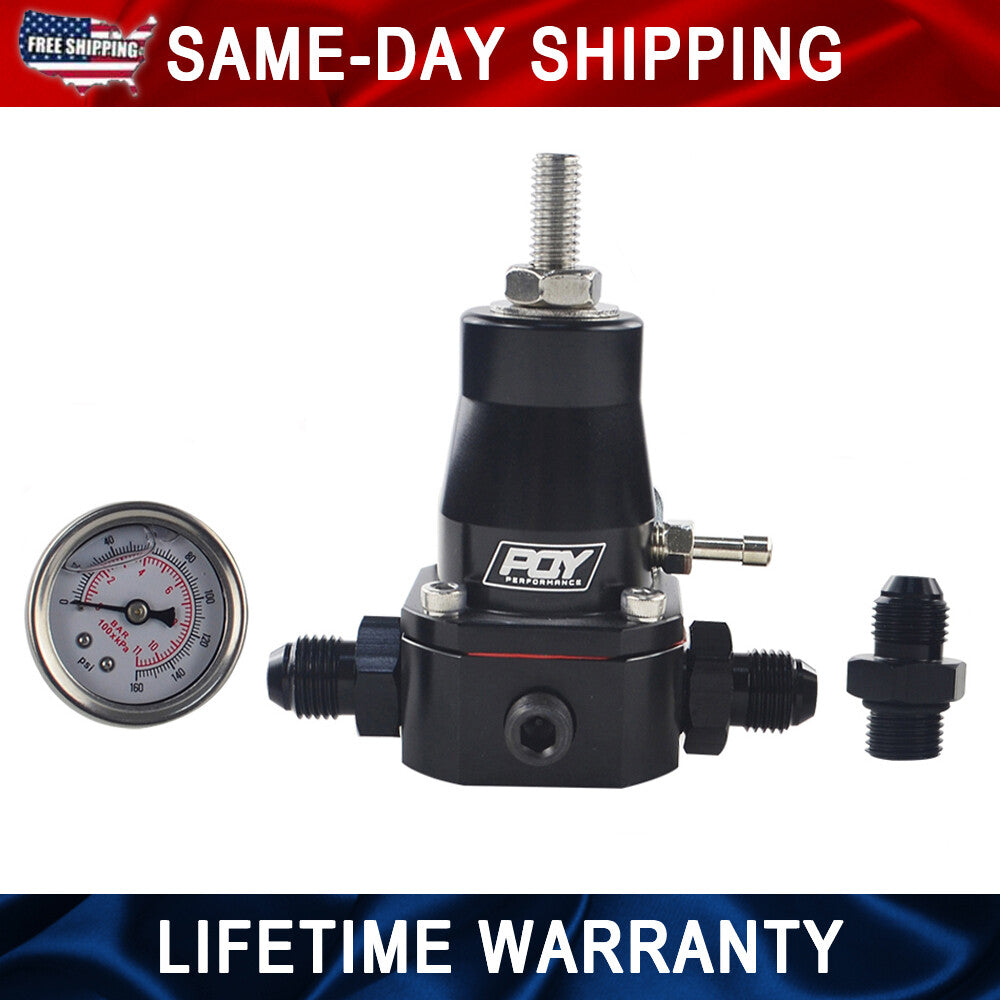 13129 Universal Aluminum Adjustable Fuel Pressure Regulator Kit AN6 Gauge Black