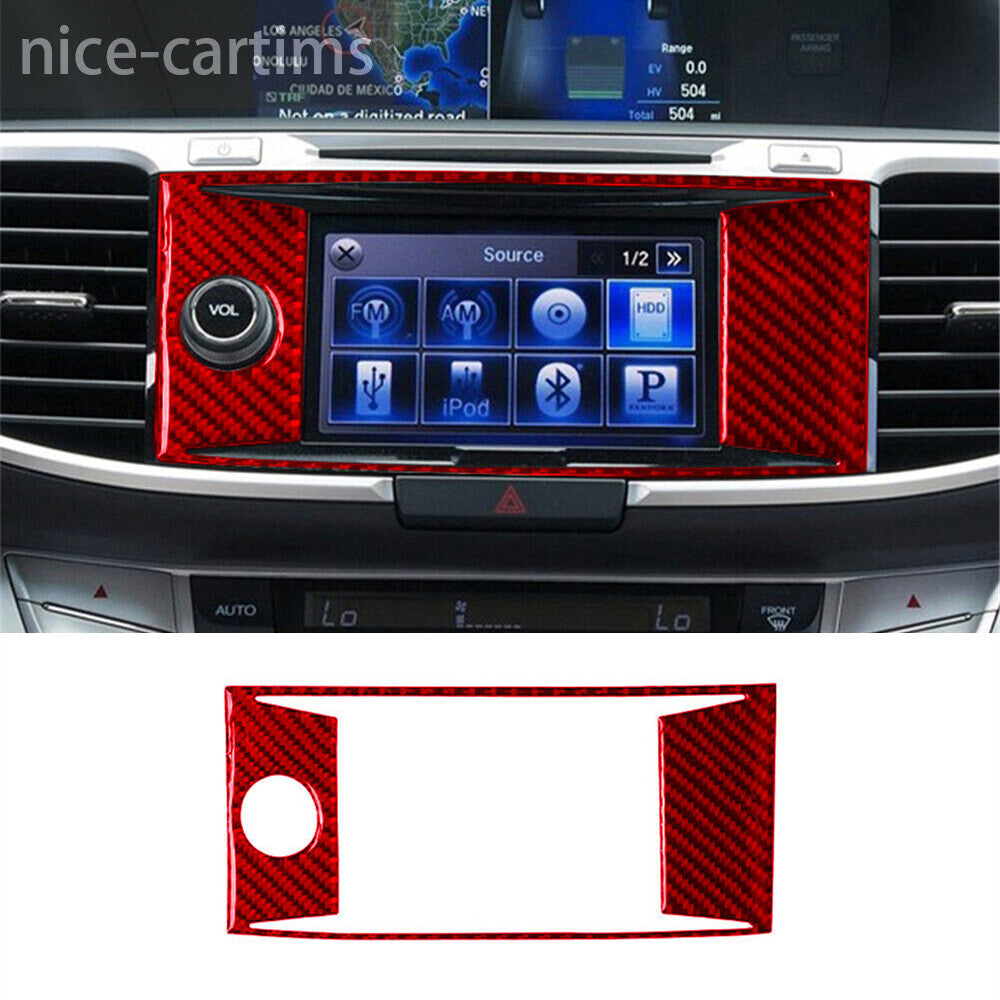 Red Carbon Central Console GPS Navigation Panel Cover for Honda Accord 2013-17 B