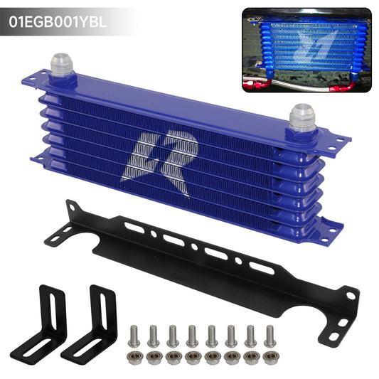 Universal 7 Rows Oil Cooler Aluminium AN10+Mounting Bracket Blue