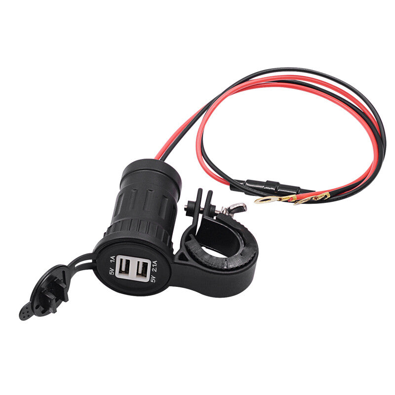 12V/24V Waterproof Motorcycle Dual USB Power Charger Socket on Handlebar for Seat