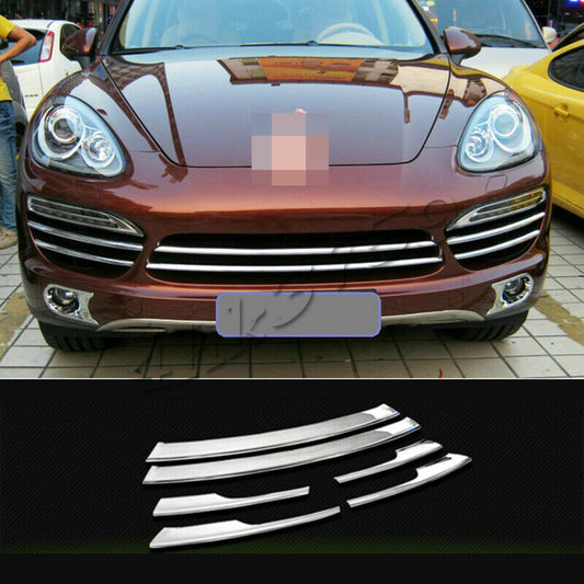 Chrome for Porsche for Cayenne 2011-2014 Front Grille Grill Decor Molding Trim Cover