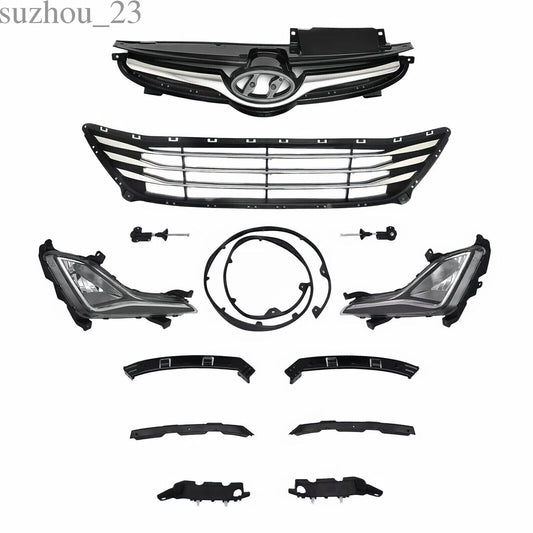 11PC for Elantra 2014-2016 Front Chrome Grille Mesh Fog lamps Bumper Bracket Kit