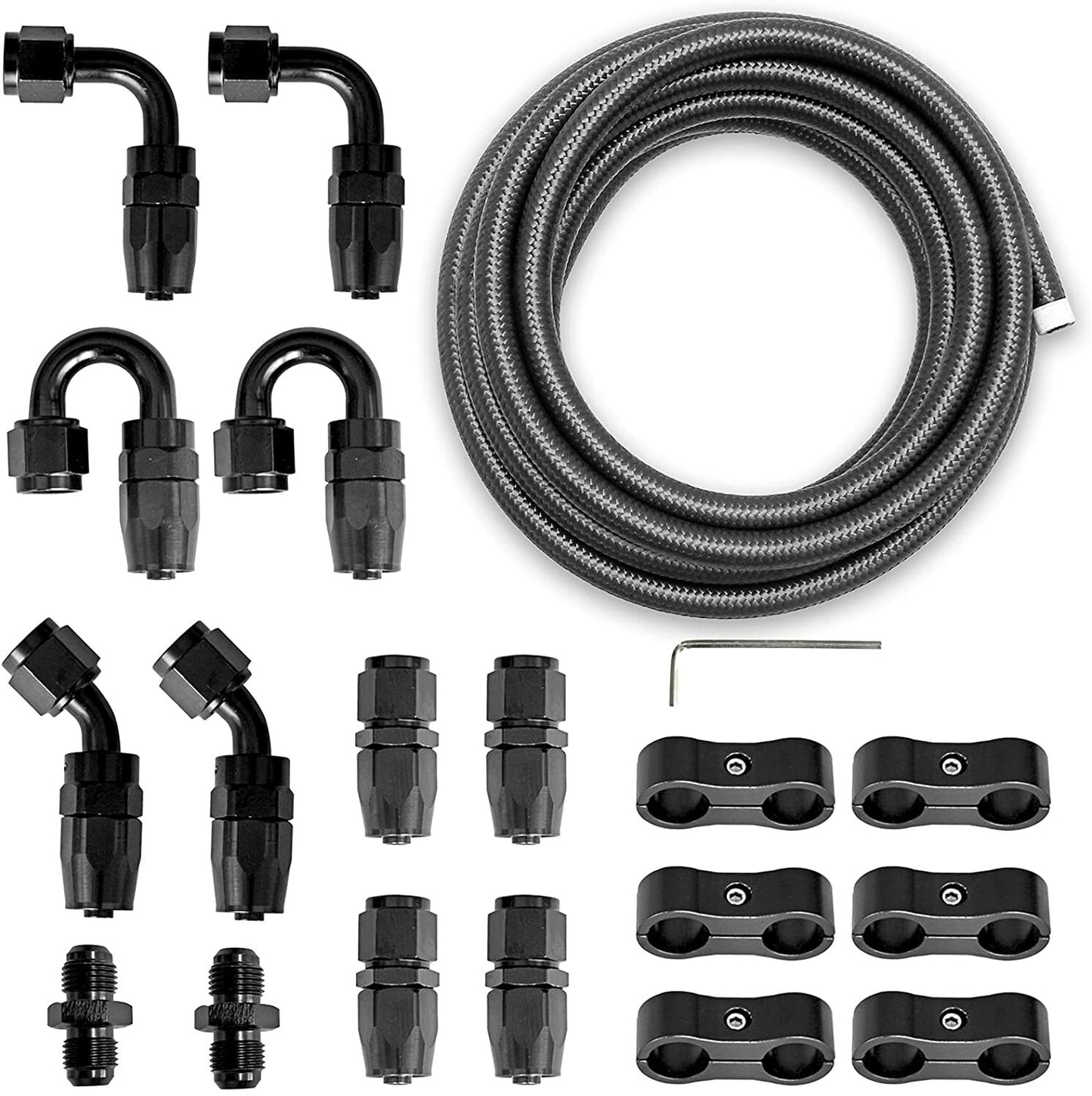16ft 6AN Black Oiled Wire 3/8 Nylon Braid + AN6 Hose End Fitting Adapter Kit