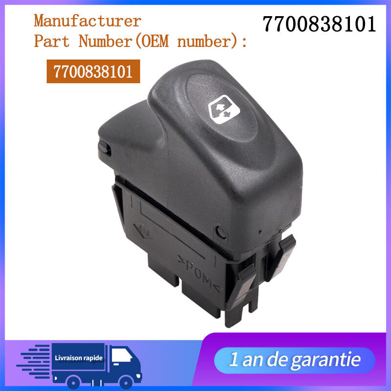 Bouton INTERRUPTEUR LEVE VITRE POUR CLIO 2 phase 1 KANGOO 1 MEGANE 7700838101