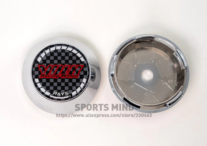 4x65mm Volk Racing Chrome Carbon Badge Wheel Center Hub Cap Rim Cap