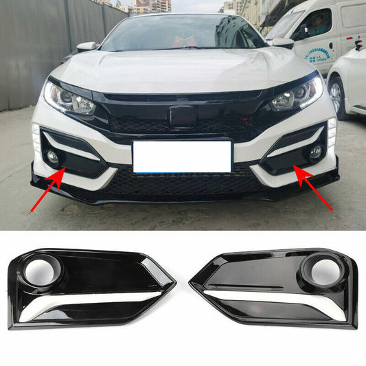 for Honda for Civic Hatchback 2016-2021 Black+White Front Fog Light Lamp Frame Cover