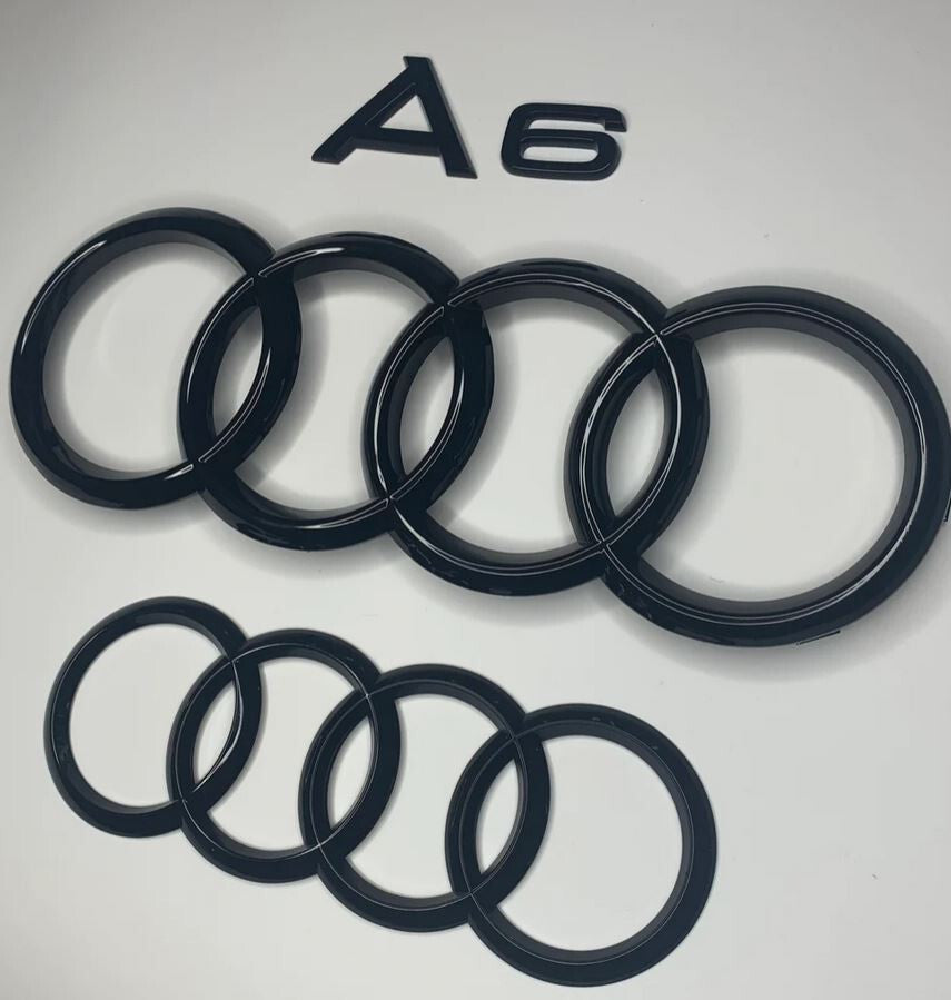 Hooded grille rear ring badge set for Audi for A6,trunk boot sticker, glossy black.