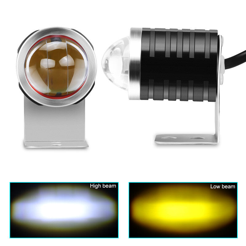 2X Motorcycle LED Driving Fog Spot Light White Amber Projector Lamp Headlight