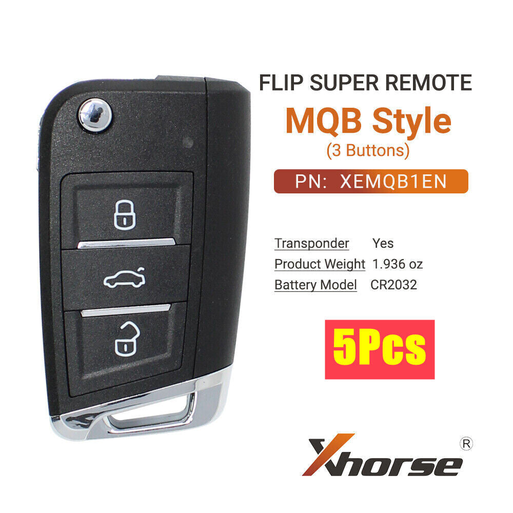 5x Universal Super Remote Flip Key 3 Button XEMQB1EN Fit for VW MQB Style