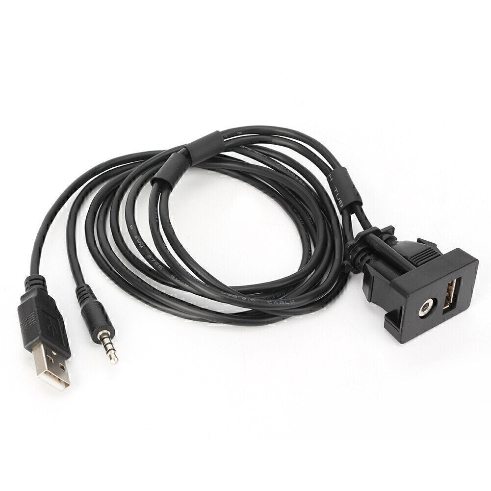 3.5mm Audio AUX Male Mounting USB Headphone Jack Cable Adapter Panel Input Wire