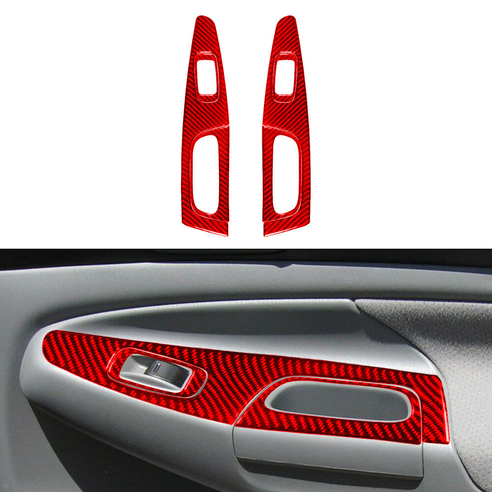 6Pcs Red Rear Window Button Trim Cover Carbon Fiber for Toyota Tacoma 2012-2015