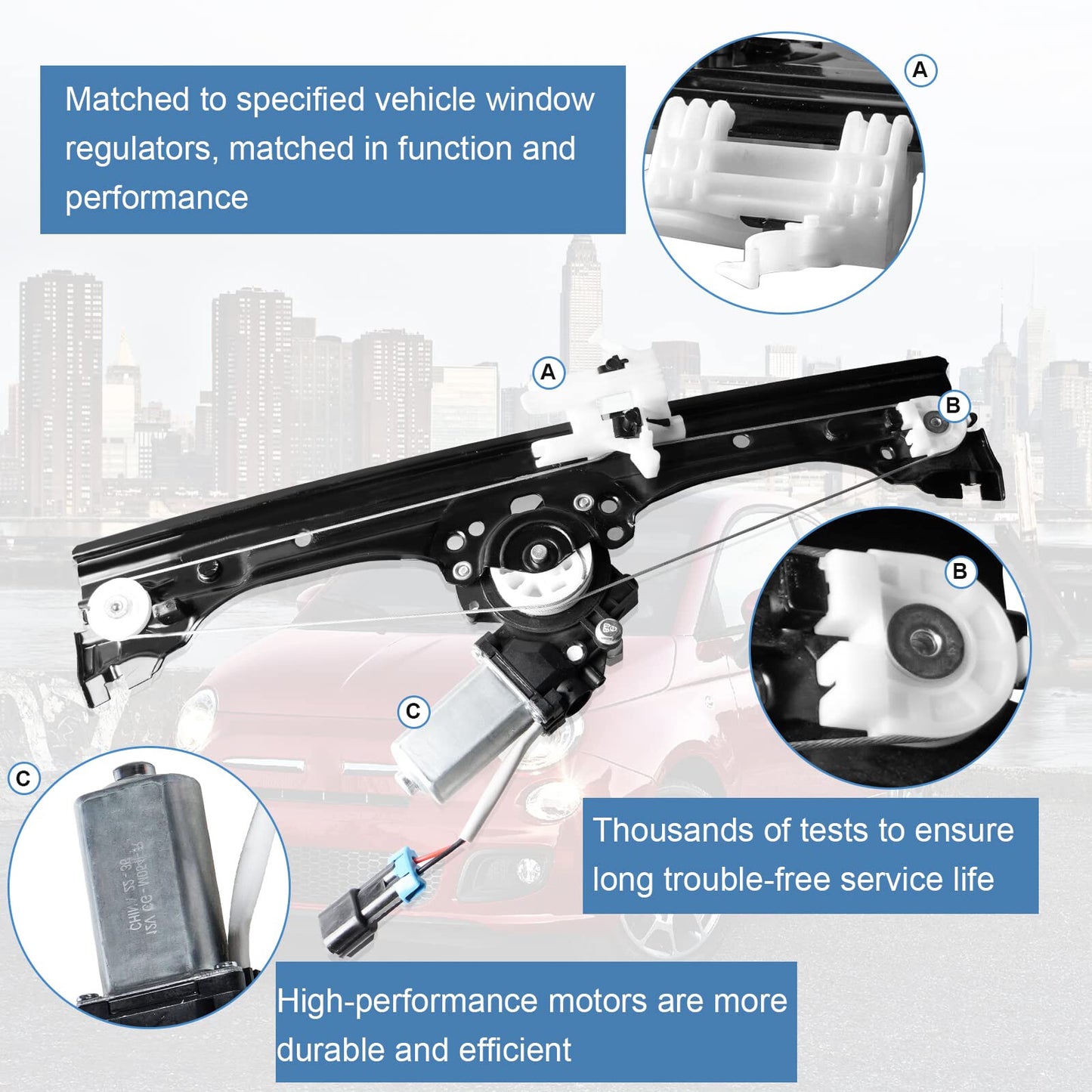 for Fiat 500 1.4L Window Regulator Assembly w/Motor Front Right Passenger Side