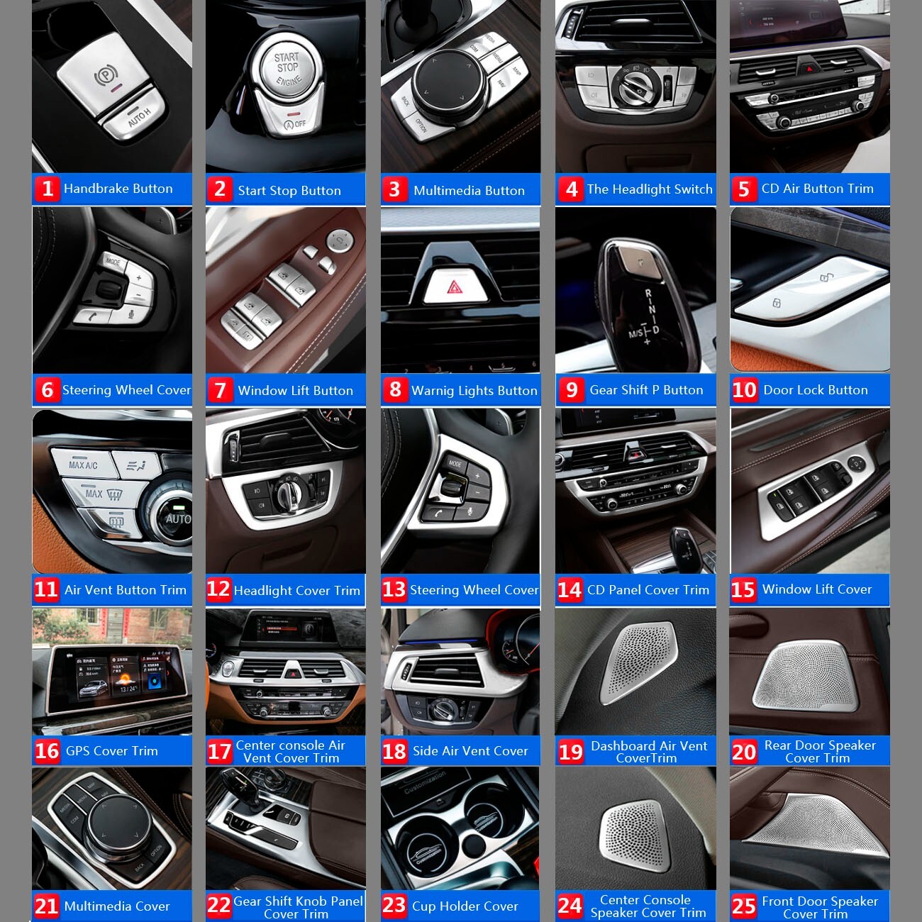 Stainless for BMW 5 Series G30 Car Interior Driver for Seat Storage Box Cover Trim