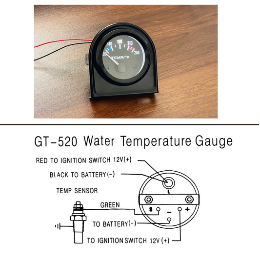 2 52mm Car Water Temperature Gauge Meter 100-250¨H W/ Sensor Water Temp Gauge