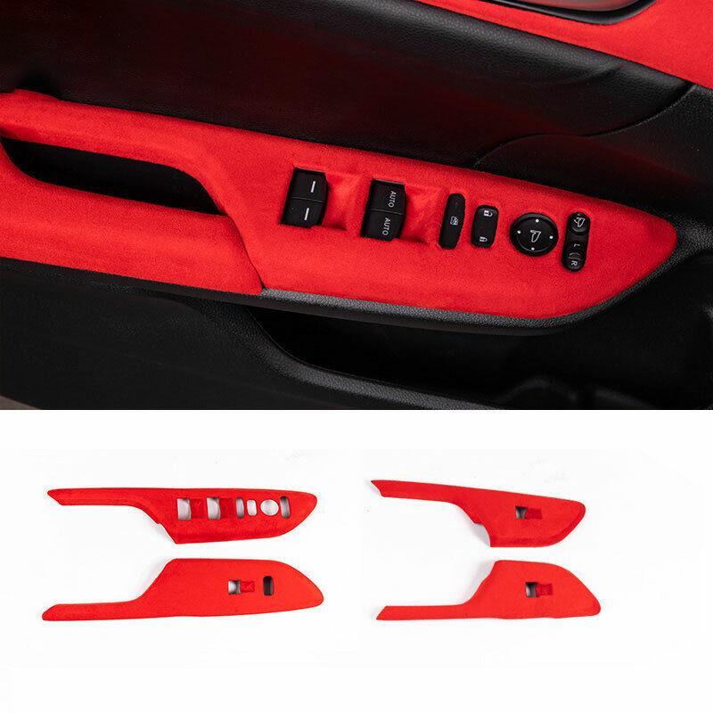 Red Alcantara Suede Window Lock Lift Panel Trim for Honda for Civic Sedan 2016-2021