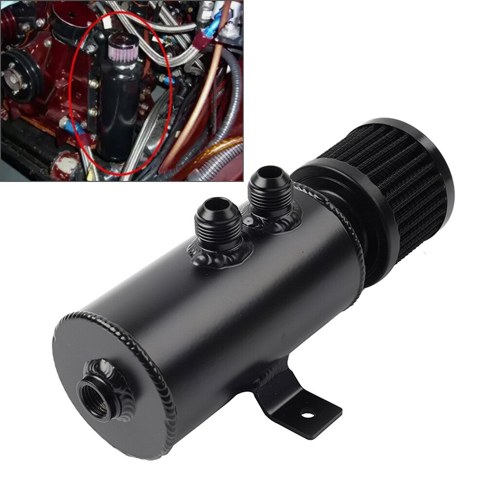 750ml Aluminum Baffled Oil Catch Can Oil Separator with Breather Filter Black