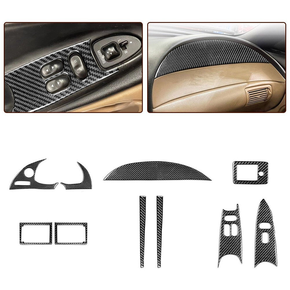 10Pcs Carbon Fiber Full Interior Dash Trim Cover Set for Ford for Mustang 96-03